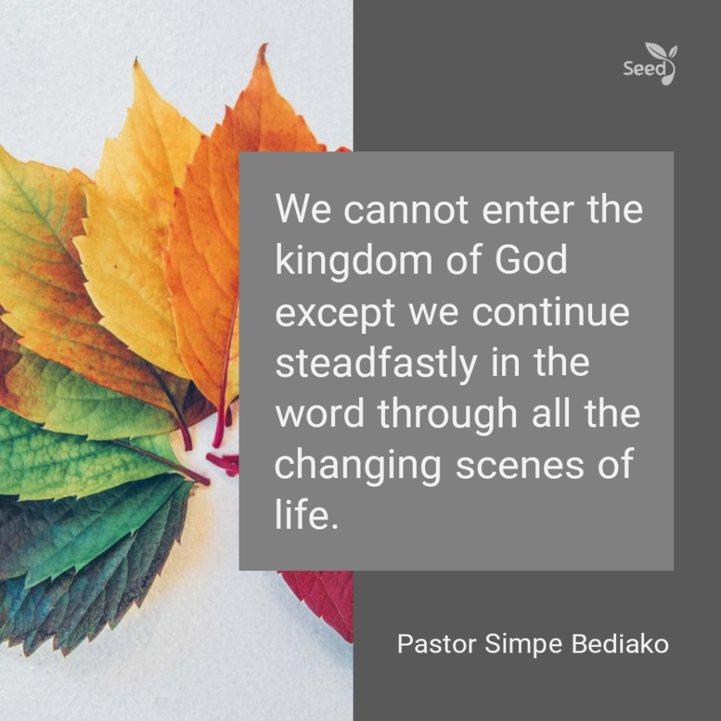 Seed for Today Daily Devotional - There is no way you or I can enter into the kingdom of God except we continue steadfastly in the word through all the changing scenes of life.