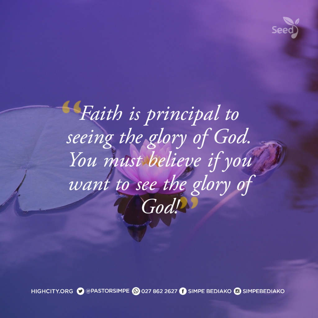 Faith is principal to seeing the glory of God. You must believe if you want to see the glory of God.